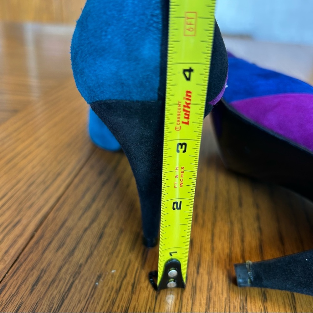 Stuart Weitzman Vintage Gem Multicolor Suede      3 1/2” Heels Size 9 - Picture 11 of 12